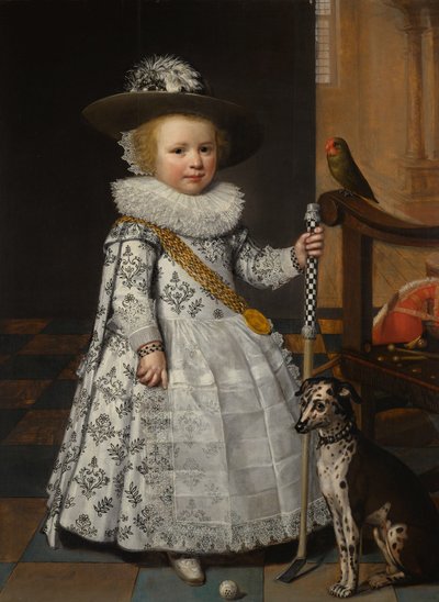 Retrato de un niño con un palo de golf y una pelota de Jan Anthonisz. van Ravesteyn